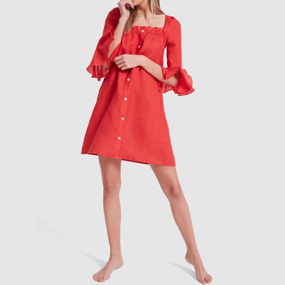 Hemmed - Sleeper Red Linen Mini Dress
